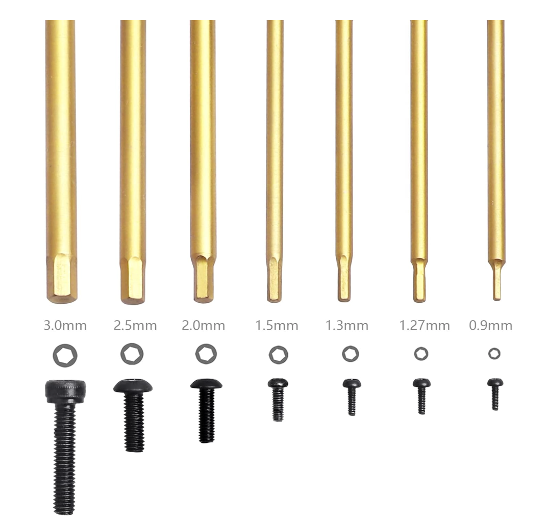 HobbyPark Titanium Hex Driver Set – 0.9mm/1.27mm/1.3mm/1.5mm/2.0mm/2.5mm/3.0mm Small and 17mm Hex Wrench Set RC Car Tools Kit