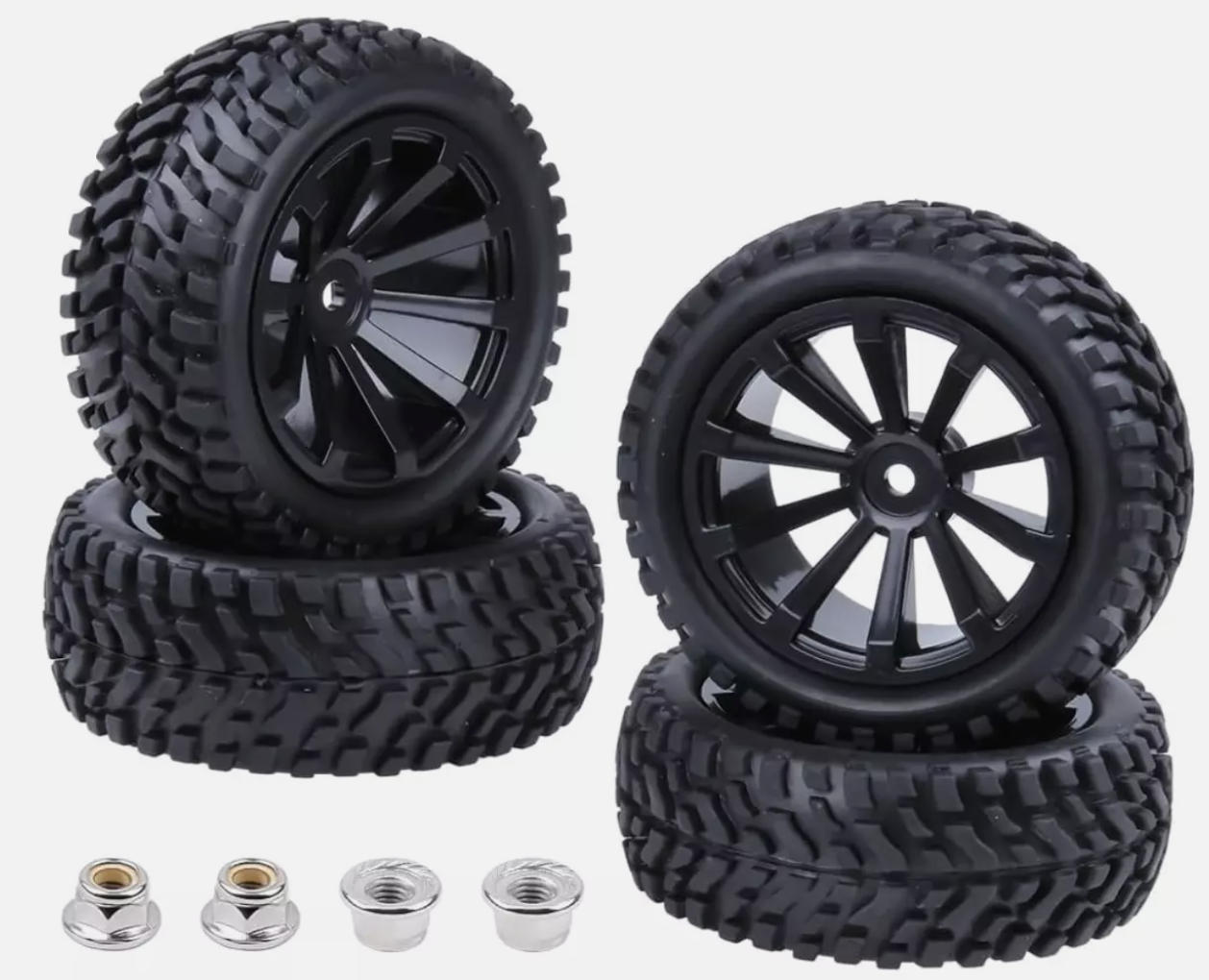 HobbyPark 4-Pack 2.99" Rubber RC Car Tires & Wheels – 12mm Hex Hub, Durable Off-Road Grip