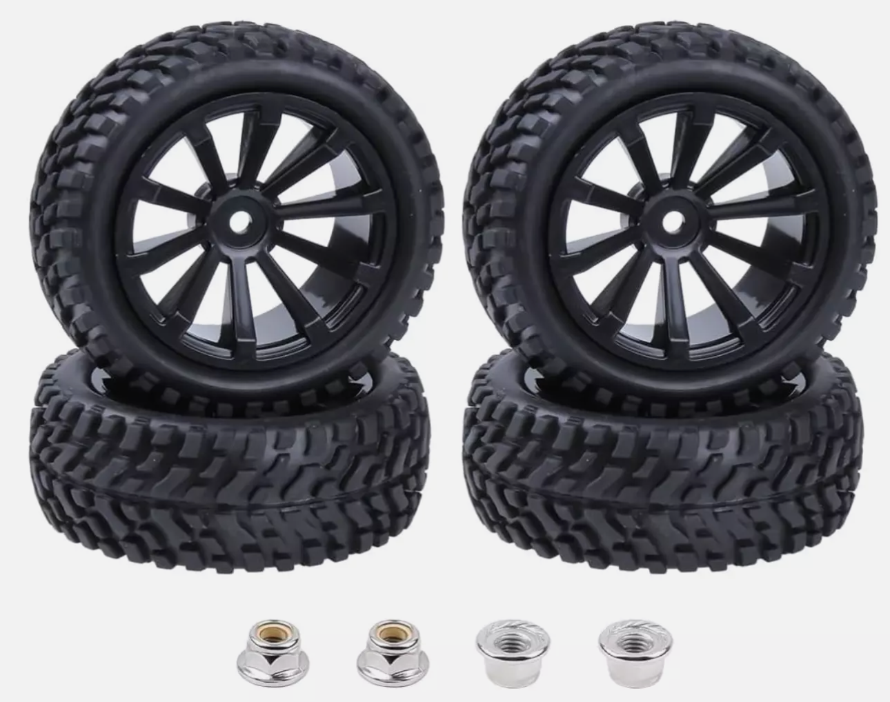 HobbyPark 4-Pack 2.99" Rubber RC Car Tires & Wheels – 12mm Hex Hub, Durable Off-Road Grip