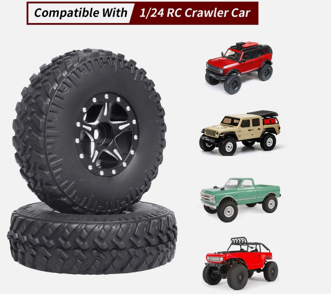 HobbyPark 1.0" Beadlock Wheels & Tires Set for 1/24 Axial SCX24, AX24, Gladiator, Deadbolt (4-Pack)