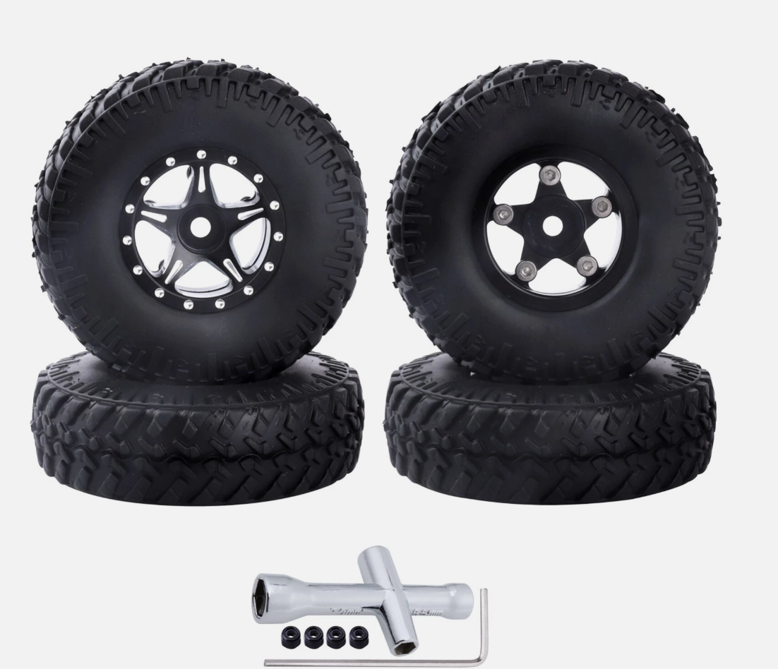 HobbyPark 1.0" Beadlock Wheels & Tires Set for 1/24 Axial SCX24, AX24, Gladiator, Deadbolt (4-Pack)