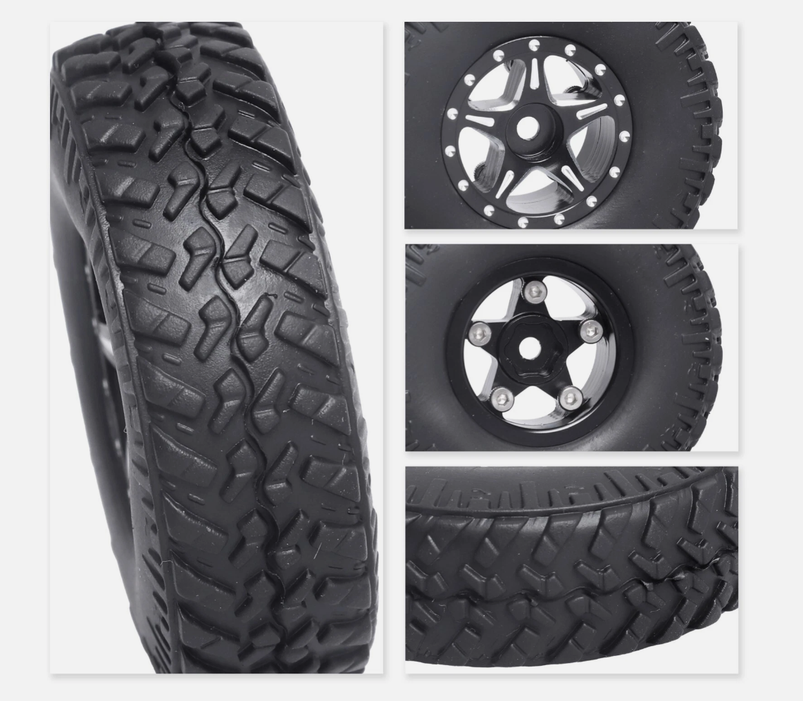 HobbyPark 1.0" Beadlock Wheels & Tires Set for 1/24 Axial SCX24, AX24, Gladiator, Deadbolt (4-Pack)