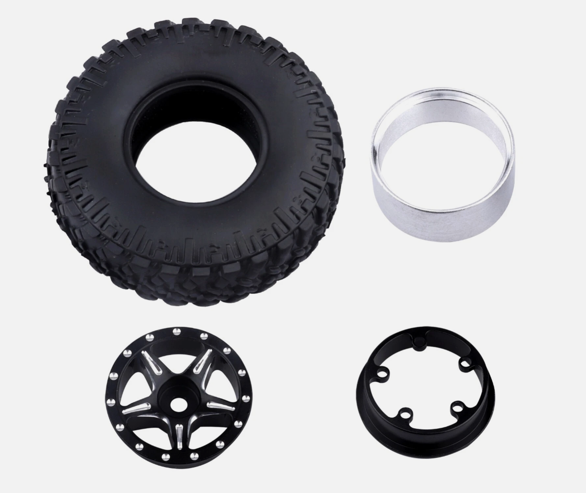 HobbyPark 1.0" Beadlock Wheels & Tires Set for 1/24 Axial SCX24, AX24, Gladiator, Deadbolt (4-Pack)