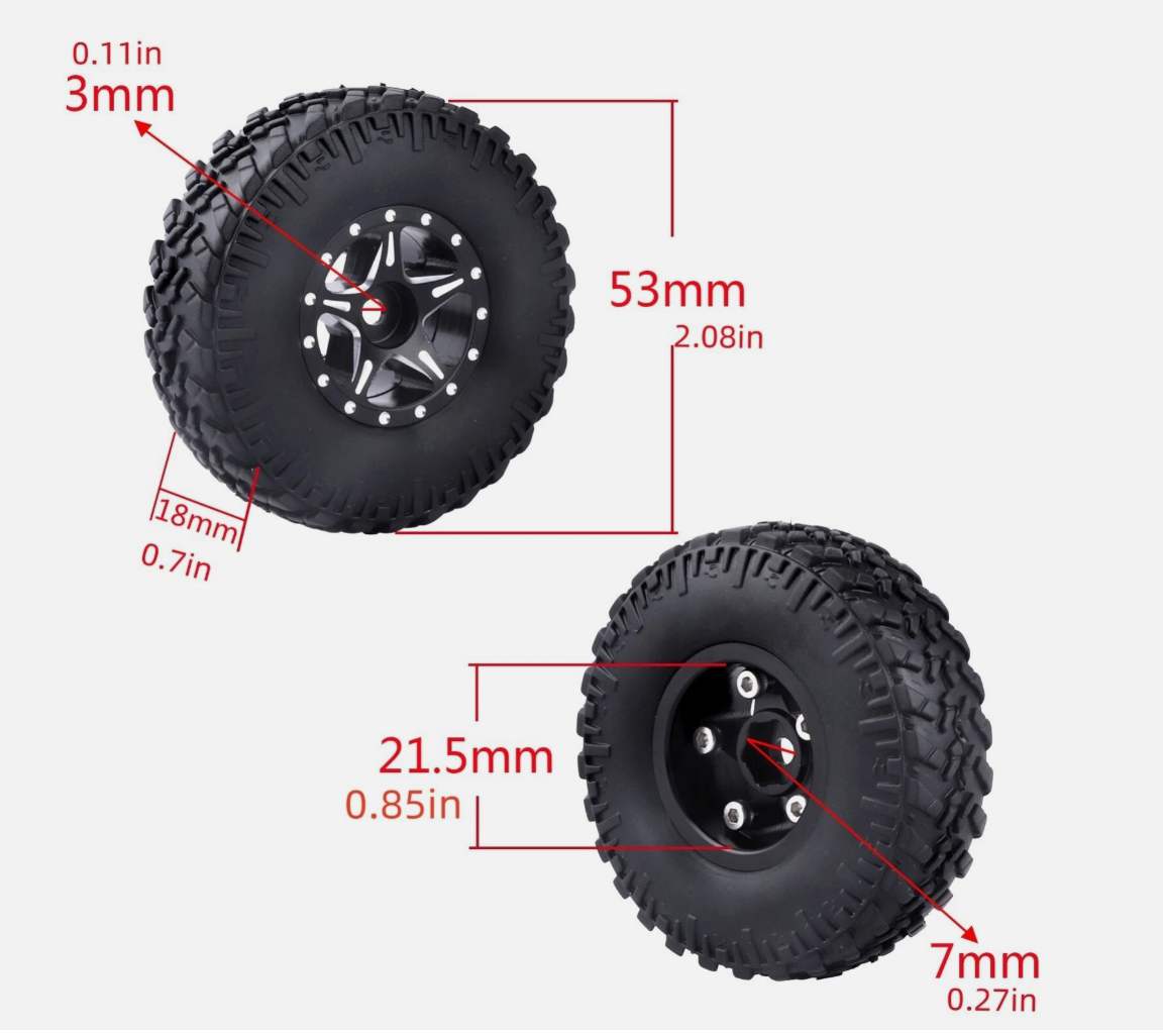 HobbyPark 1.0" Beadlock Wheels & Tires Set for 1/24 Axial SCX24, AX24, Gladiator, Deadbolt (4-Pack)