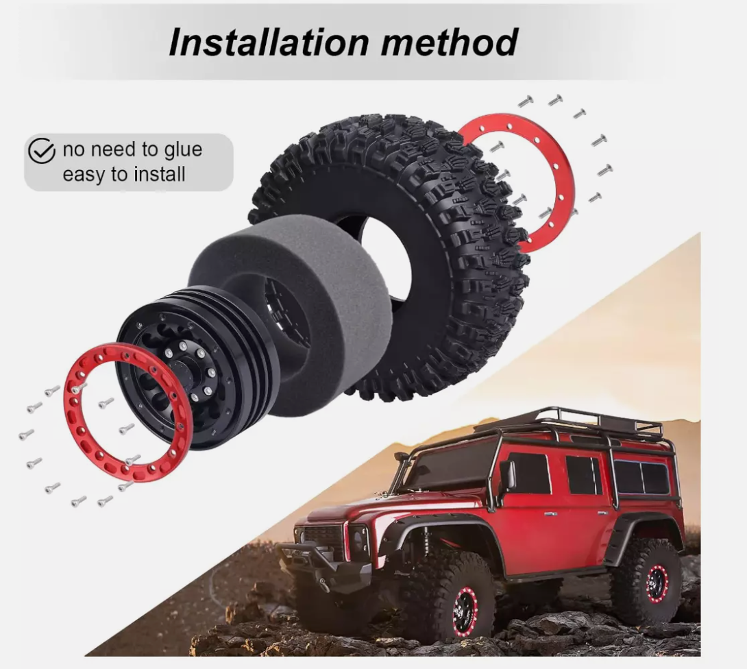 HobbyPark 1.9" Beadlock Wheels & 4.7" RC Crawler Tires with Foam – Fits TRX4, SCX10, Gen8 (Set of 4)