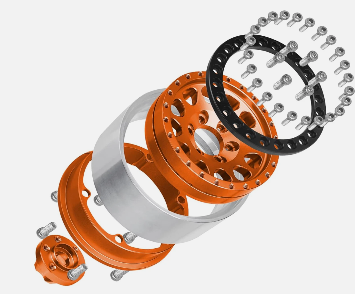 HobbyPark 1.9" Aluminum Beadlock Wheels (4-Pack) – Orange & Black for 1/10 RC Crawlers