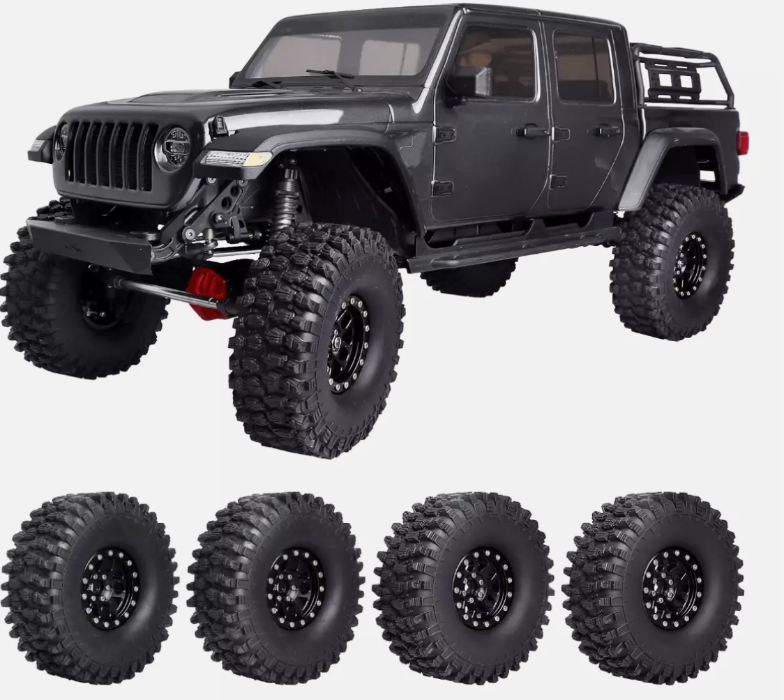 HobbyPark 4.72" Soft Rubber Tires & 1.9" Beadlock Wheels for 1/10 RC Crawlers (4-Pack)