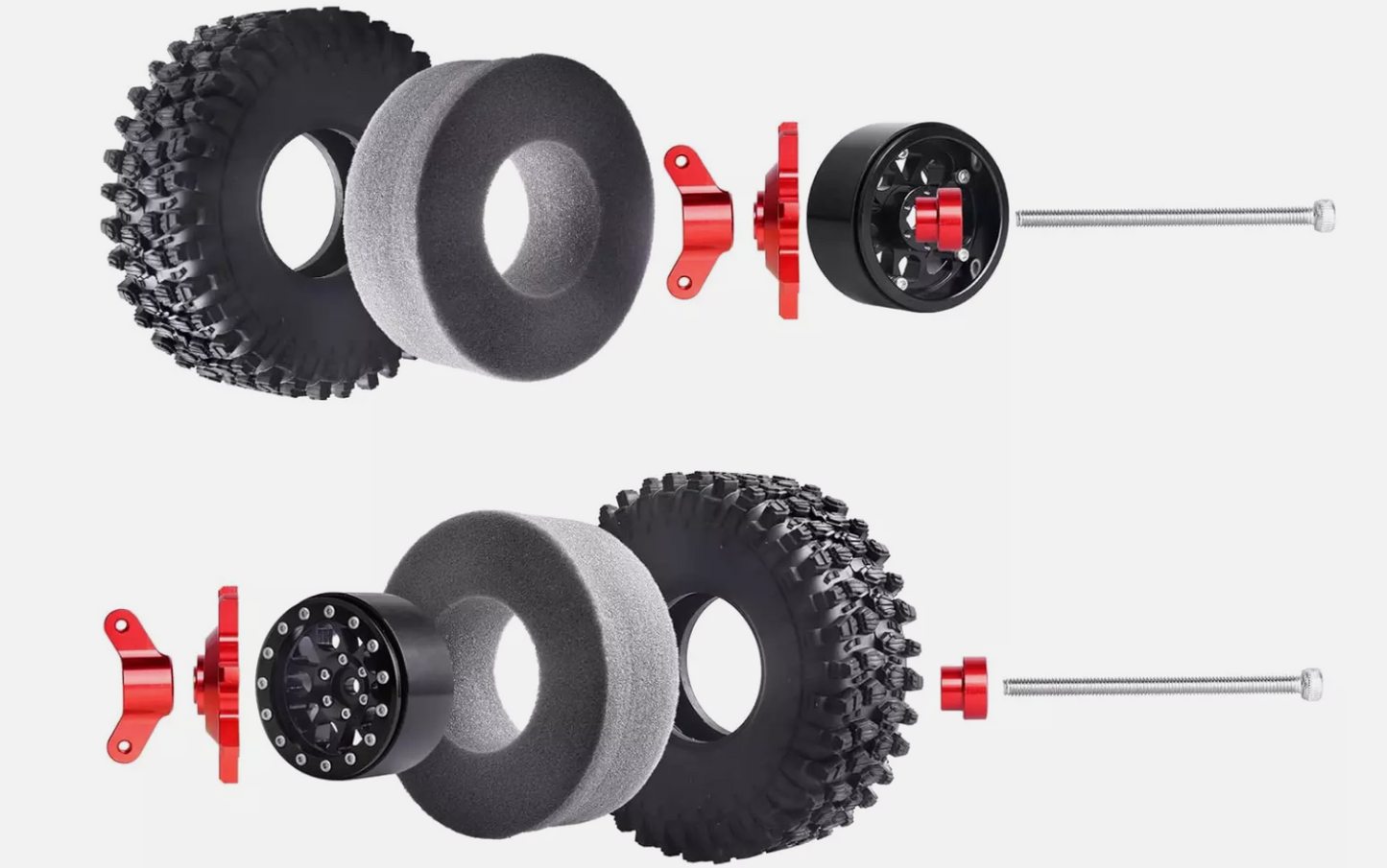 HobbyPark 4.72" Soft Rubber Tires & 1.9" Beadlock Wheels for 1/10 RC Crawlers (4-Pack)