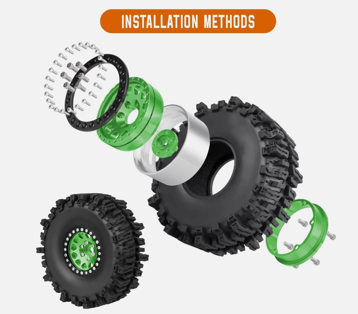 HobbyPark 4.7" 1.9" RC Crawler Tires & Wheels Set (4-Pack) for SCX10, TRX4, Gen8