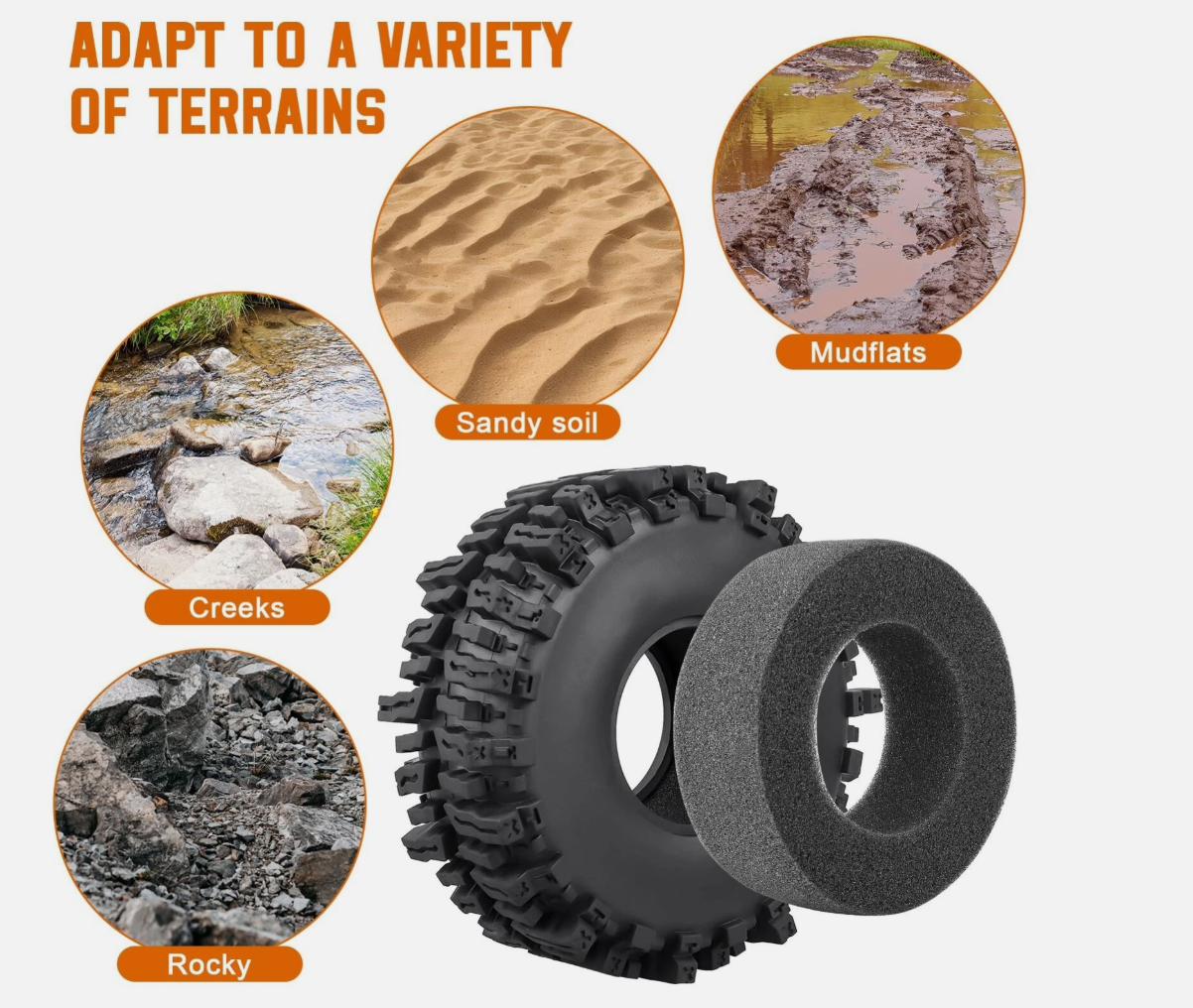 HobbyPark 4.7" 1.9" RC Crawler Tires & Wheels Set (4-Pack) for SCX10, TRX4, Gen8