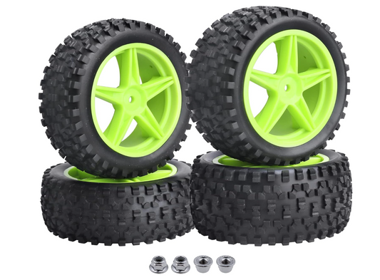 4pcs Front & Rear Rubber Tires & Rims for 1/10 RC Buggy Redcat/HSP/Exceed