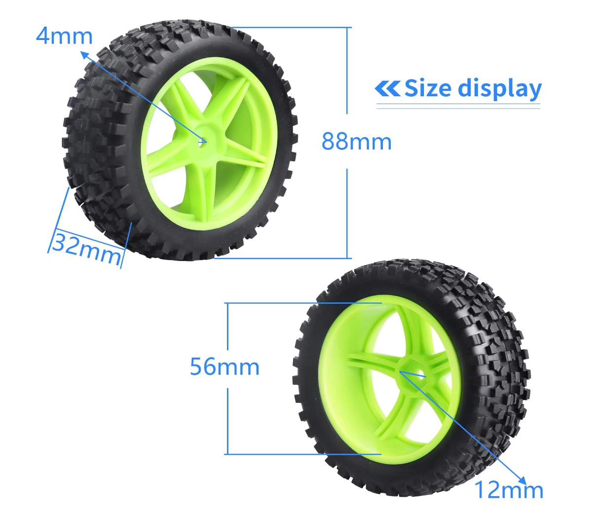 4pcs Front & Rear Rubber Tires & Rims for 1/10 RC Buggy Redcat/HSP/Exceed