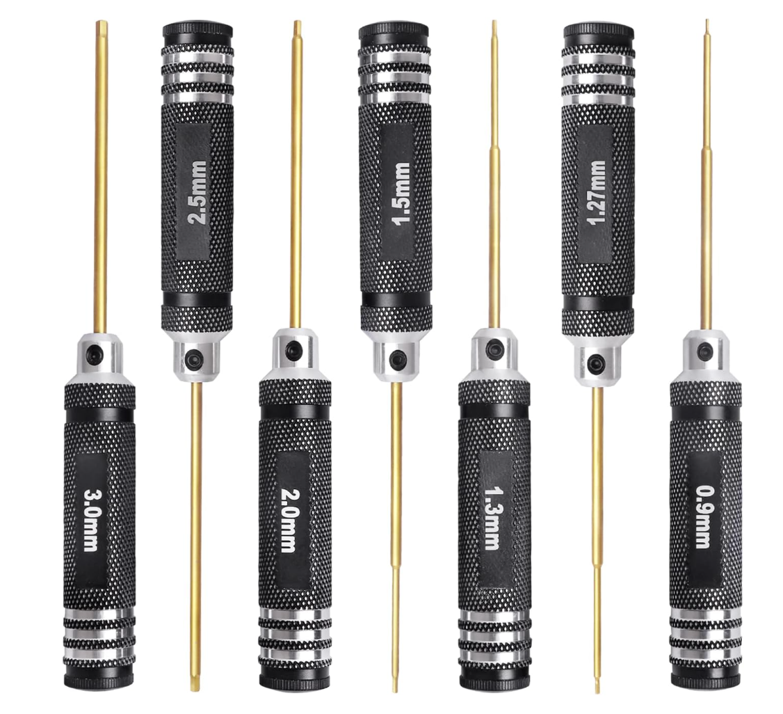 HobbyPark Titanium Hex Driver Set – 0.9mm/1.27mm/1.3mm/1.5mm/2.0mm/2.5mm/3.0mm Small and 17mm Hex Wrench Set RC Car Tools Kit