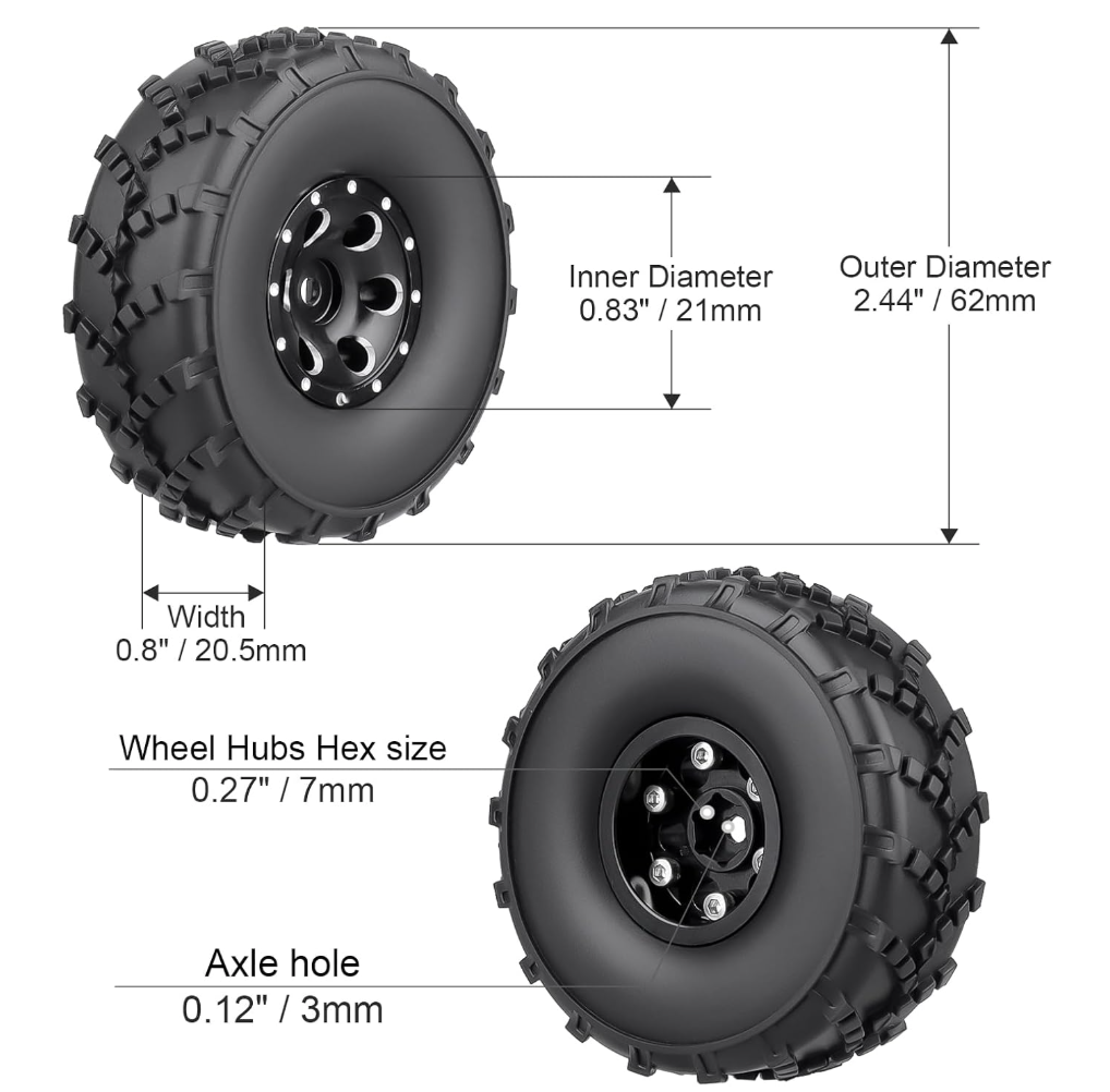 HobbyPark 1.0 Sticky Tires & Beadlock Wheels for TRX4M, AX24, SCX24, FCX24 (1/18 & 1/24 Scale RC Crawlers)