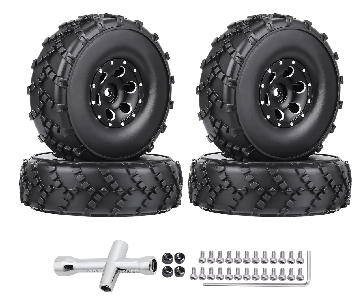 HobbyPark 1.0 Sticky Tires & Beadlock Wheels for TRX4M, AX24, SCX24, FCX24 (1/18 & 1/24 Scale RC Crawlers)