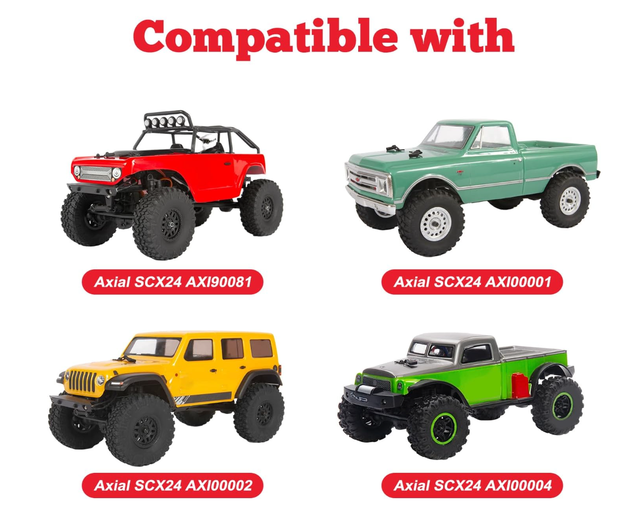 HobbyPark 1.0" Beadlock Wheels & Tires with Extended Spacers for 1/24 Axial SCX24 Crawler (4-Pack)