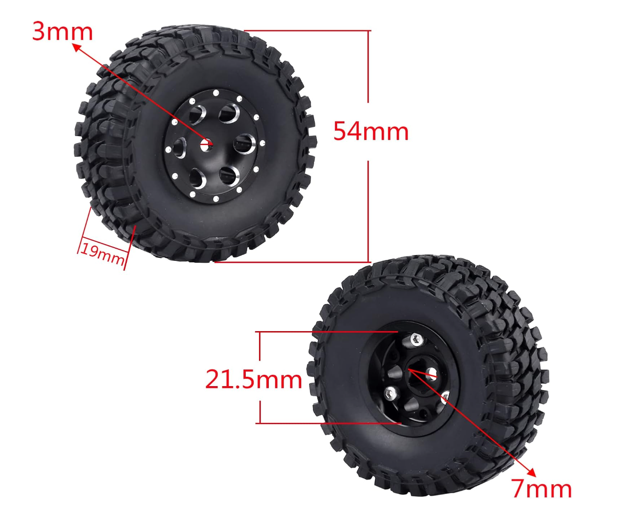 HobbyPark 1.0" Beadlock Wheels & Tires with Extended Spacers for 1/24 Axial SCX24 Crawler (4-Pack)