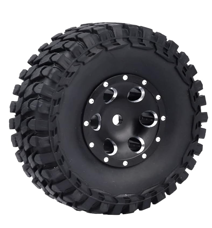 HobbyPark 1.0" Beadlock Wheels & Tires with Extended Spacers for 1/24 Axial SCX24 Crawler (4-Pack)