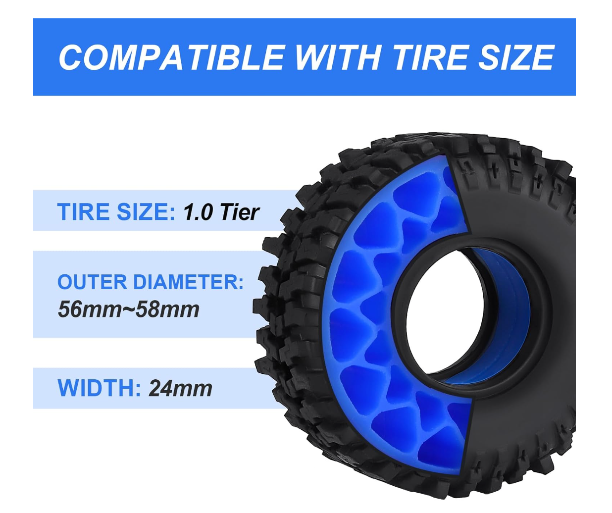 HobbyPark 1.0 Silicone Foam Inserts for 1/18 & 1/24 RC Crawler Tires, Super Soft, 4pcs (Navy Blue)