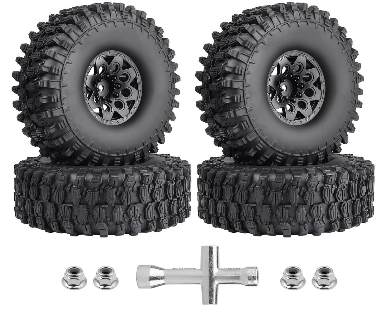 HobbyPark 1.9 Beadlock Wheels & Tires with Foam & Weights for 1/10 RC Crawler, Set of 4