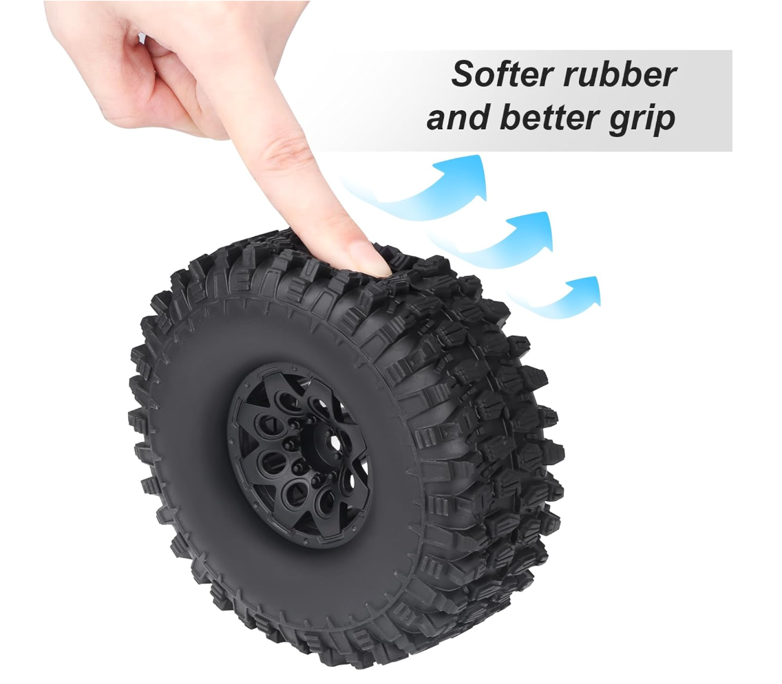 HobbyPark 1.9 Beadlock Wheels & Tires with Foam & Weights for 1/10 RC Crawler, Set of 4