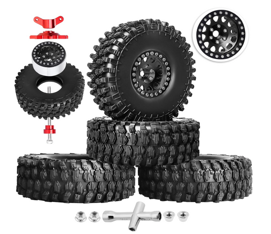 HobbyPark 1.9 Beadlock Wheels & Tires 120mm for Traxxas TRX4 Axial SCX10 II III Redcat Gen8 12mm Hex, 4-Pack