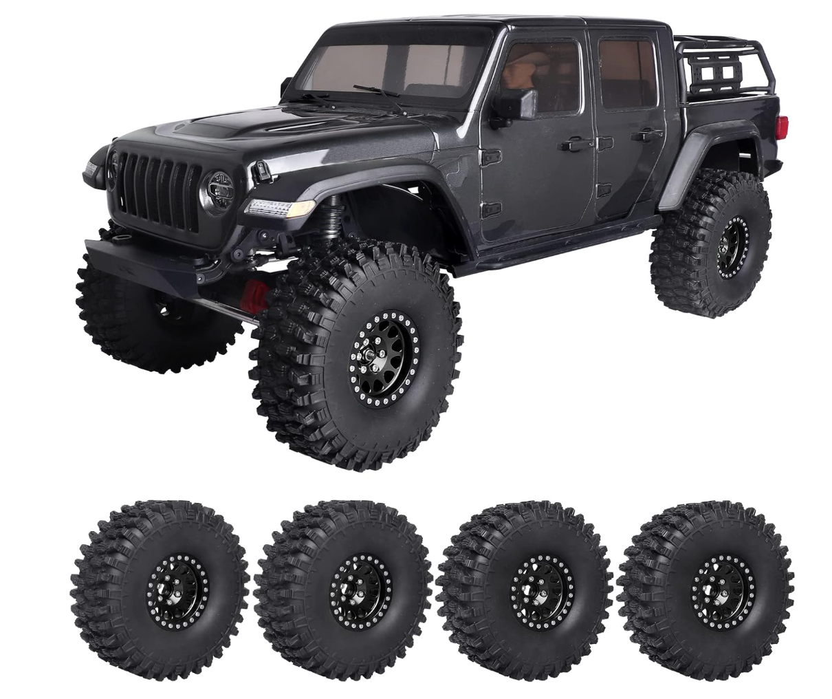 HobbyPark 1.9 Beadlock Wheels & Tires 120mm for Traxxas TRX4 Axial SCX10 II III Redcat Gen8 12mm Hex, 4-Pack