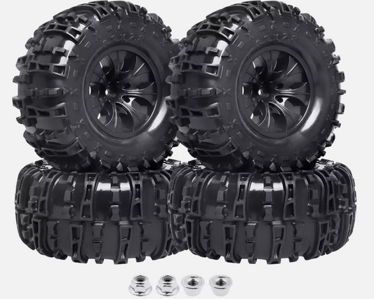 HobbyPark 6.3" RC Monster Truck Tires & Wheels with Foam Inserts (4-Pack) for 1/10 Scale