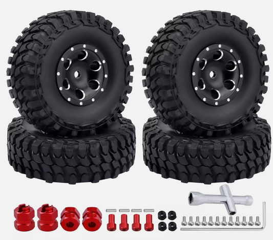 HobbyPark 1.0" Beadlock Wheels & Tires with Spacers – Fits 1/24 SCX24 Deadbolt