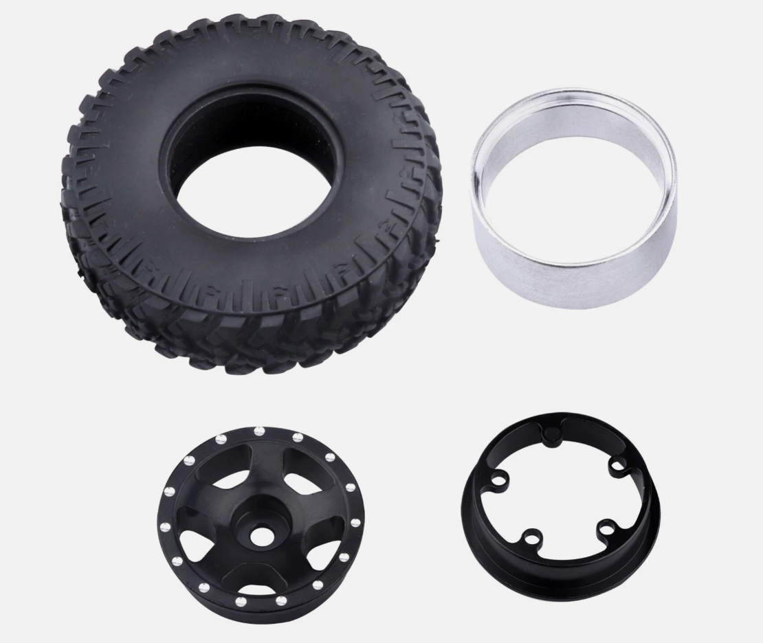 HobbyPark 1.0" Beadlock Wheels & Tires Set for Axial SCX24, AX24, Gladiator, Deadbolt