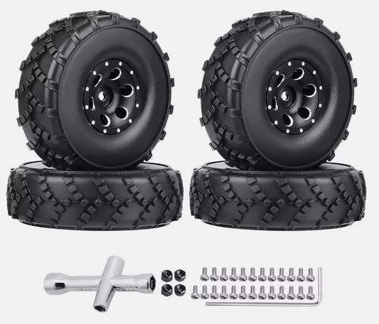 HobbyPark 1.0" Sticky Tires & Beadlock Wheels (4-Pack) – 62x21mm for 1/18 & 1/24 RC Crawlers