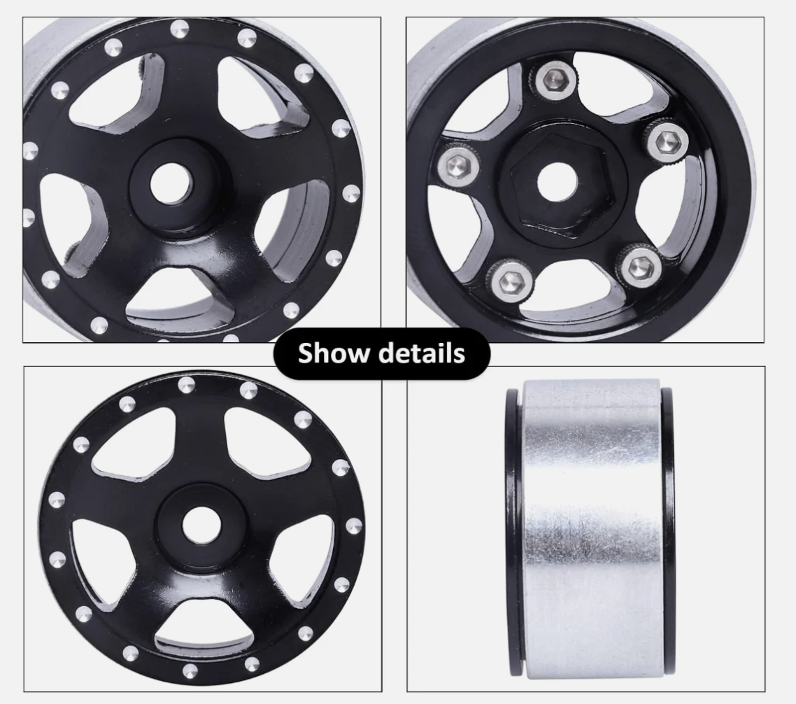 HobbyPark 1.0" Beadlock Wheels (Style A) – Compatible with 1/24 & 1/18 RC Crawlers (4-Pack)