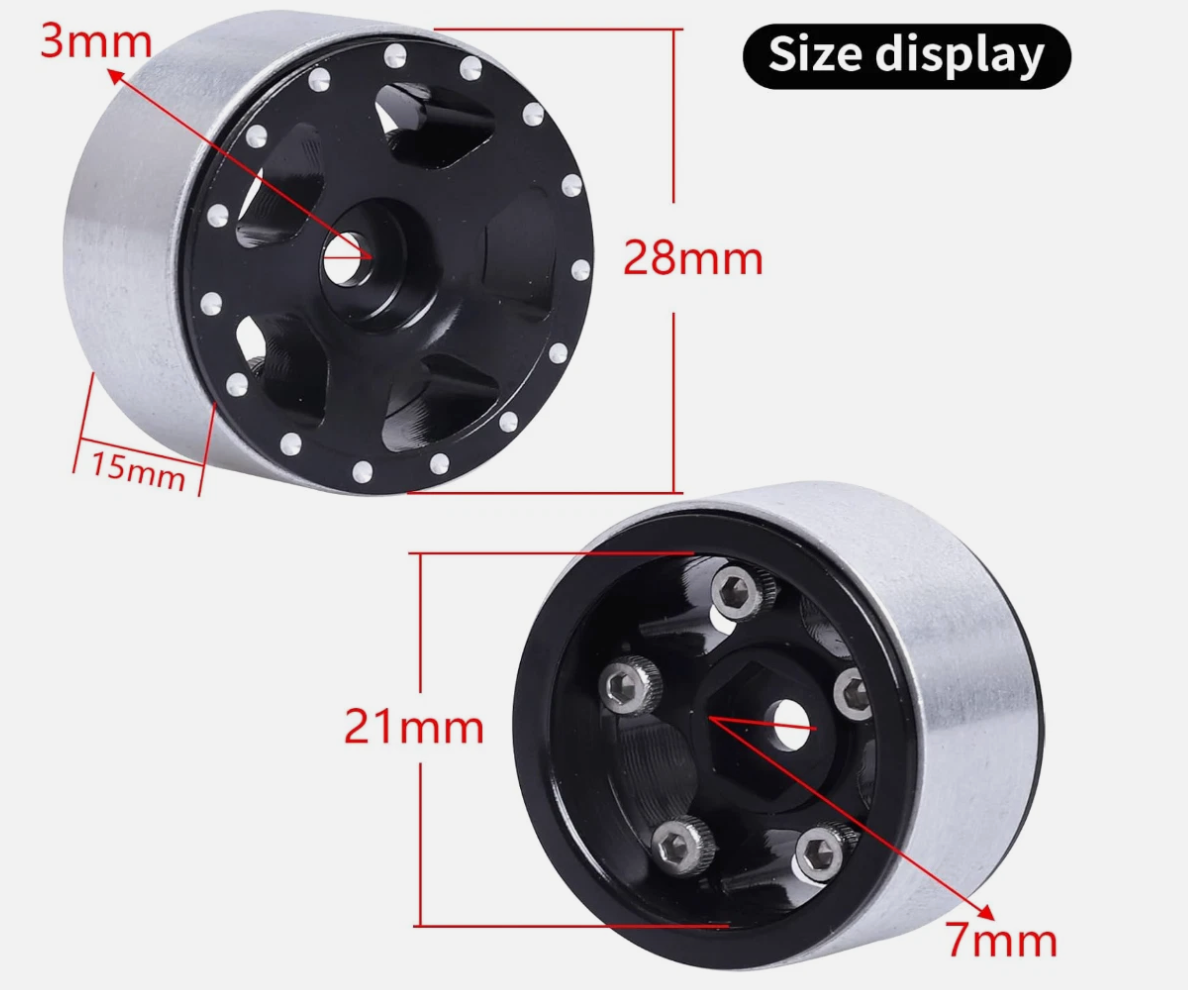 HobbyPark 1.0" Beadlock Wheels (Style A) – Compatible with 1/24 & 1/18 RC Crawlers (4-Pack)
