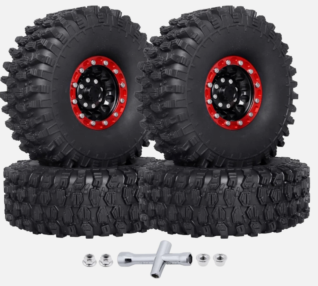 HobbyPark 1.9" Beadlock Wheels & 4.7" RC Crawler Tires with Foam – Fits TRX4, SCX10, Gen8 (Set of 4)