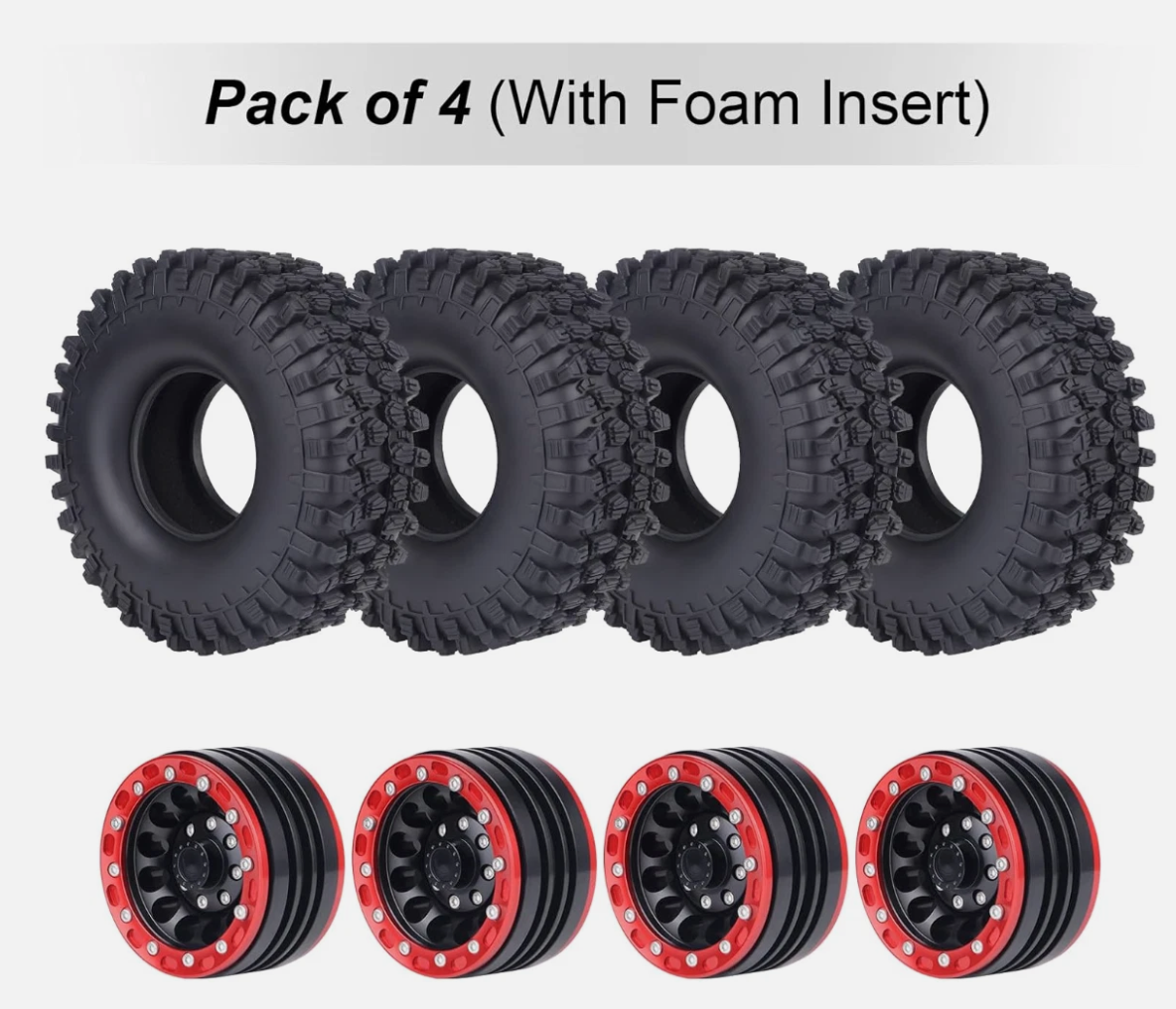 HobbyPark 1.9" Beadlock Wheels & 4.7" RC Crawler Tires with Foam – Fits TRX4, SCX10, Gen8 (Set of 4)