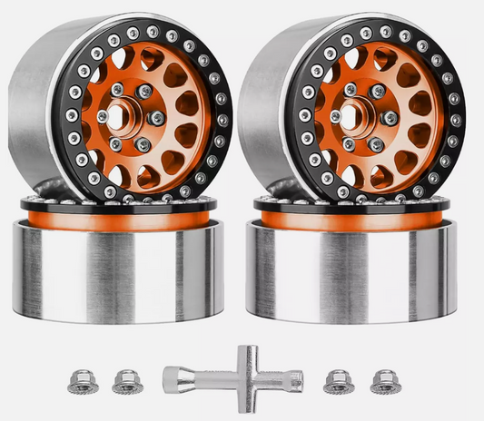 HobbyPark 1.9" Aluminum Beadlock Wheels (4-Pack) – Orange & Black for 1/10 RC Crawlers