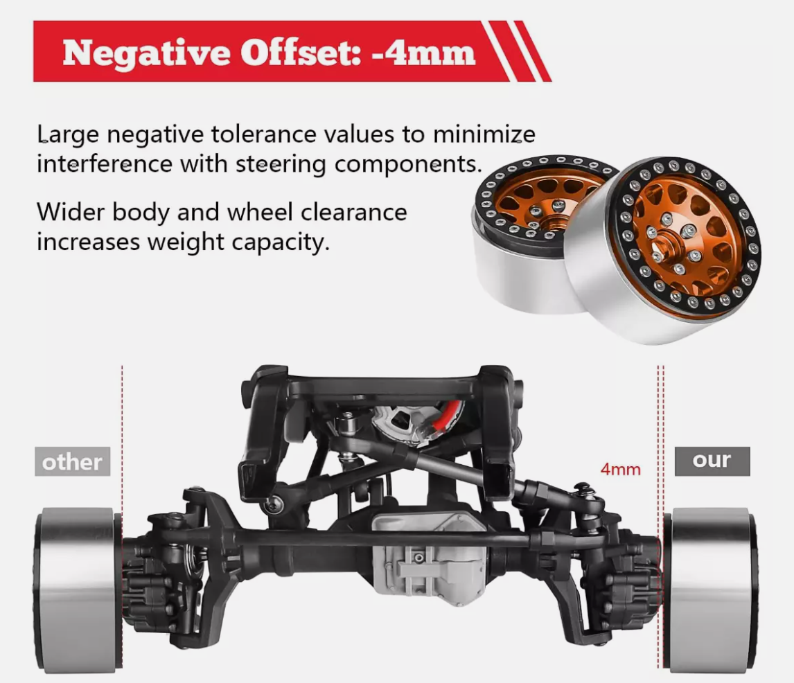 HobbyPark 1.9" Aluminum Beadlock Wheels (4-Pack) – Orange & Black for 1/10 RC Crawlers
