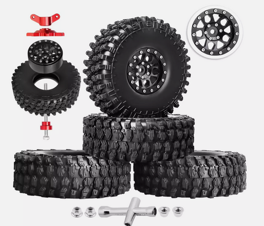 HobbyPark 4.72" Soft Rubber Tires & 1.9" Beadlock Wheels for 1/10 RC Crawlers (4-Pack)