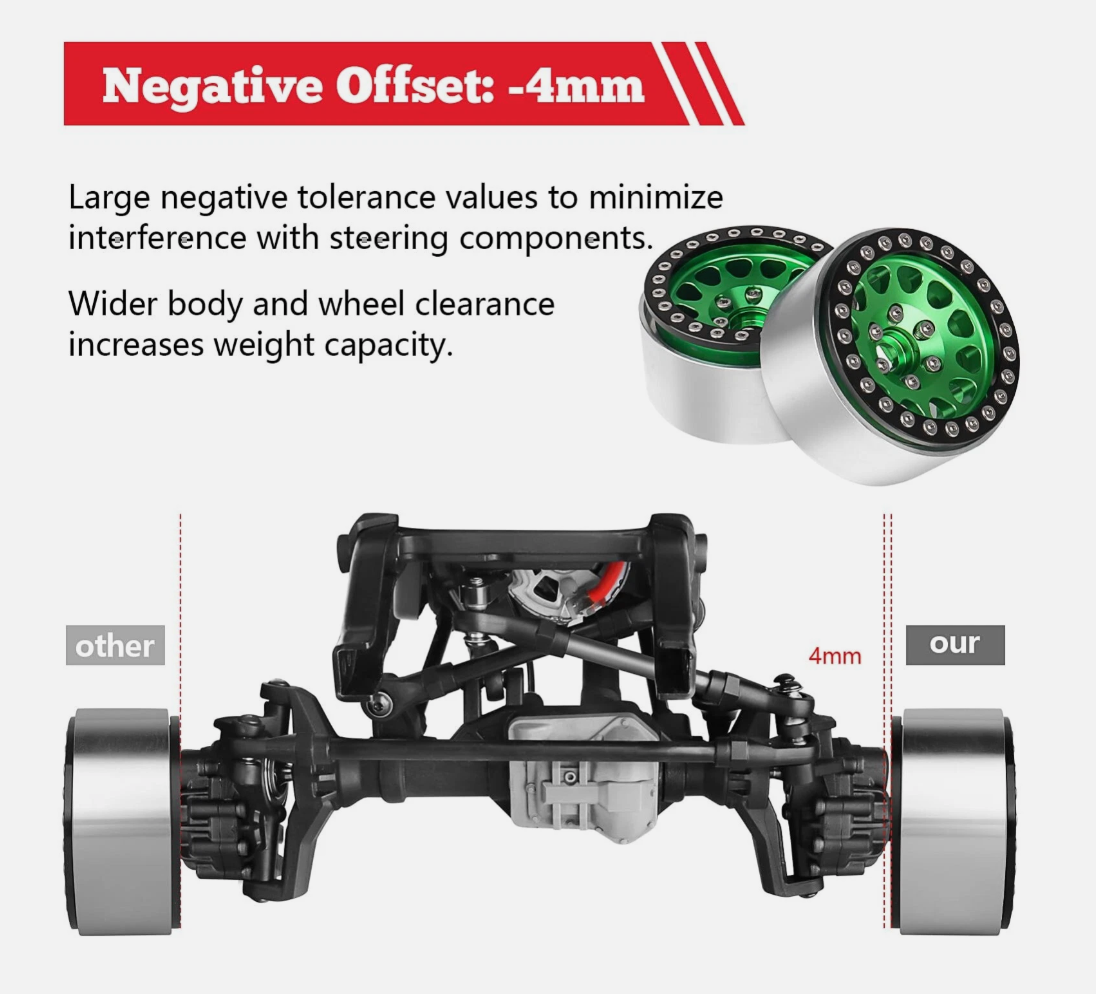 HobbyPark 1.9" Aluminum Beadlock Wheels for 1/10 RC Crawlers – Fits TRX4, SCX10, Gen8 (4-Pack)