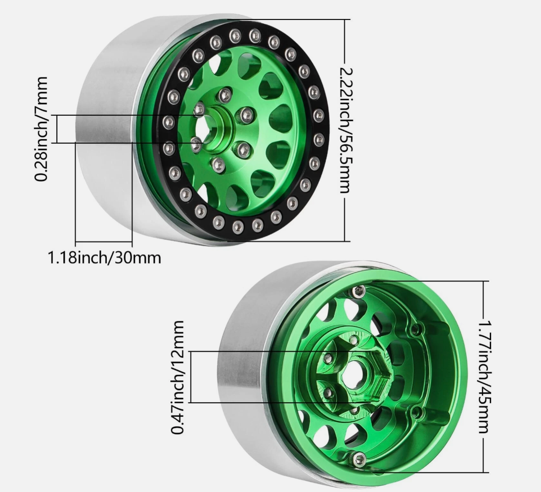 HobbyPark 1.9" Aluminum Beadlock Wheels for 1/10 RC Crawlers – Fits TRX4, SCX10, Gen8 (4-Pack)